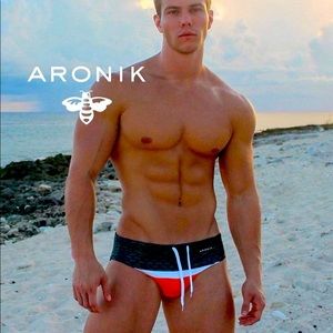 Brand New ARONIK  SWIM BRIEF W/ Tags Green White Brown Bee Orange LYCRA Men’s M